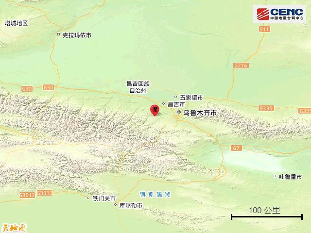 新疆昌吉州昌吉市发生3.8级地震 震源深度25公里