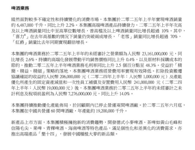 啤酒向上、白酒向下,华润啤酒半年报的分化照见转型挑战