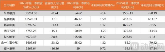 朗姿股份2025年第一季度各医美事业部表现