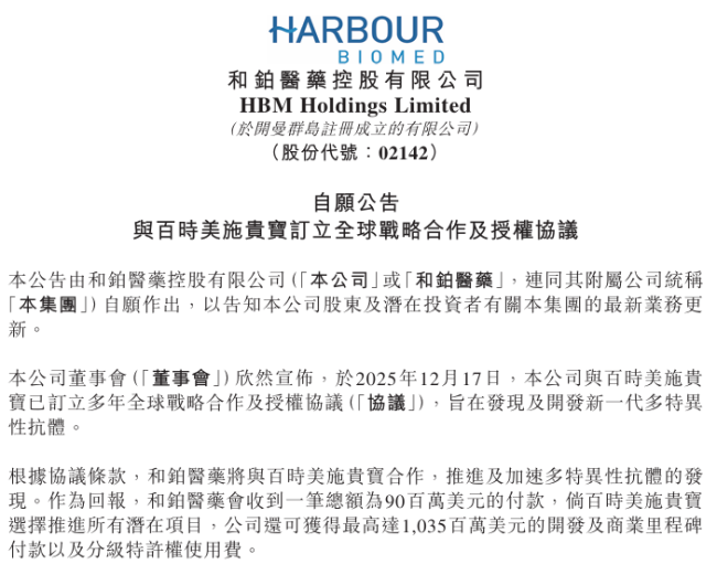 超11亿美元！和铂医药又一大单合作达成