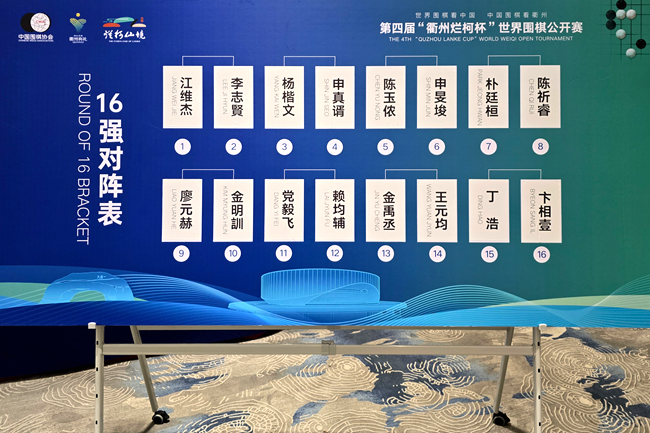 第四届“衢州烂柯杯”世界围棋公开赛本赛16强对阵表。人民网记者 胡雪蓉摄