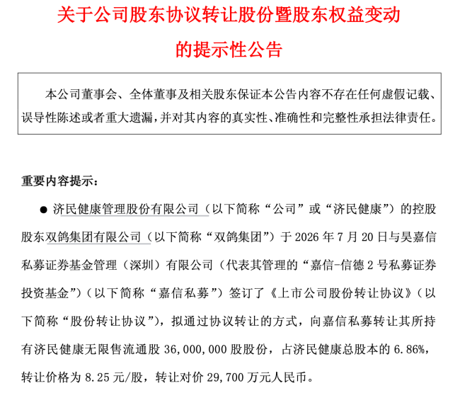 终止!济民健康控股股东股权转让惊现“两日游”,跨界收购半导体又增变数